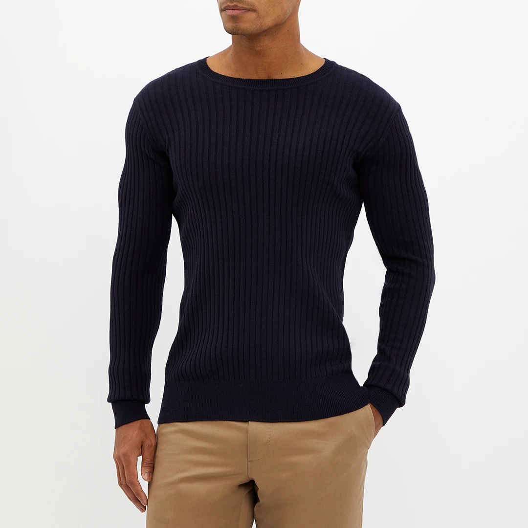 Navy Ribbed Crew Neck Jumper