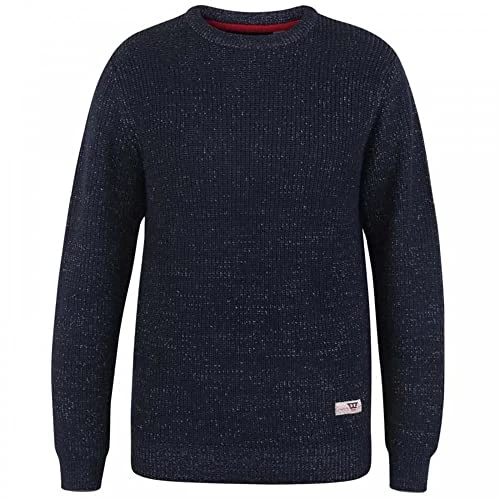 Navy Ribbed Knitted Marl Crewneck Jumper - Men's, 4XL