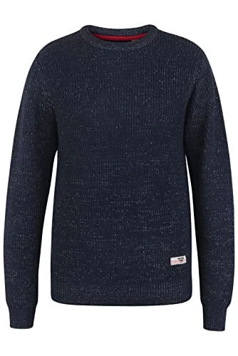 Navy Ribbed Knitted Marl Crewneck Jumper - Men's