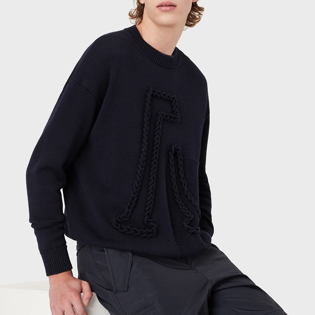 Navy Rope Wool Blend Jumper