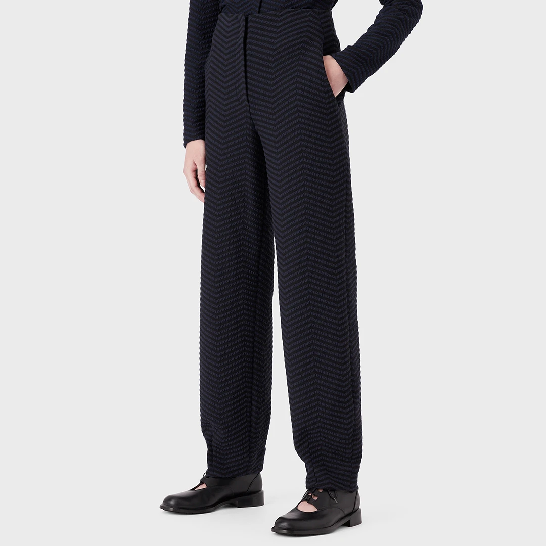 Navy Straight Leg Cotton Blend Trousers