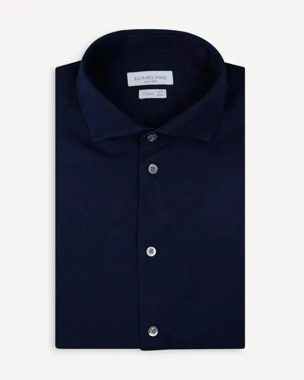 Navy Tailored Fit Plain Twill Shirt with Exclusive Bundle Offer - Blue