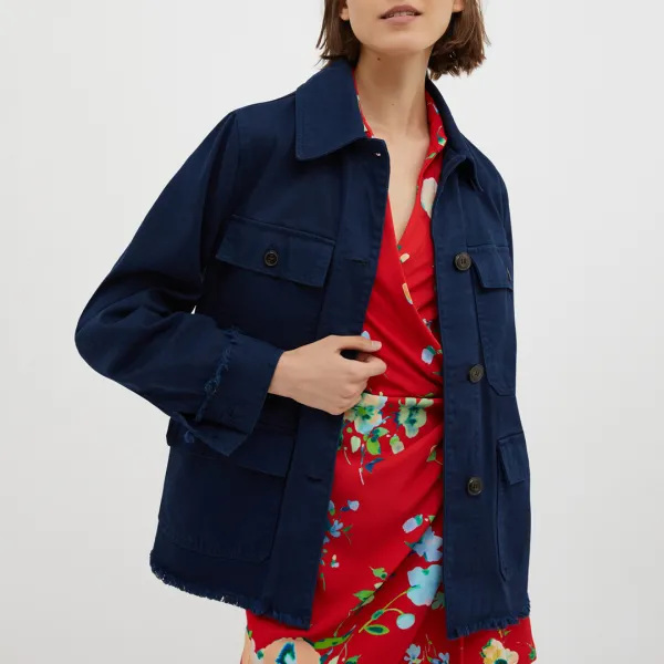 Navy Tema Cotton Button Jacket - Blue