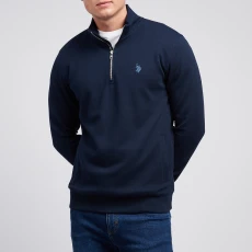 Navy Textured Cotton Rib Quarter Zip Sweatshirt