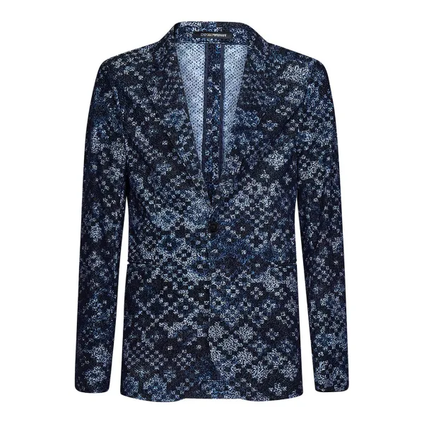 Navy Textured Single Breasted Blazer - Blue