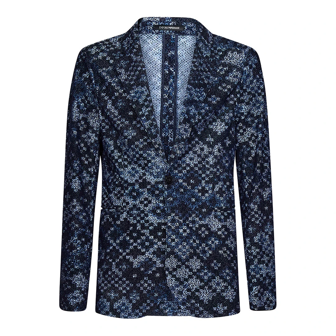 Navy Textured Single Breasted Blazer - Blue