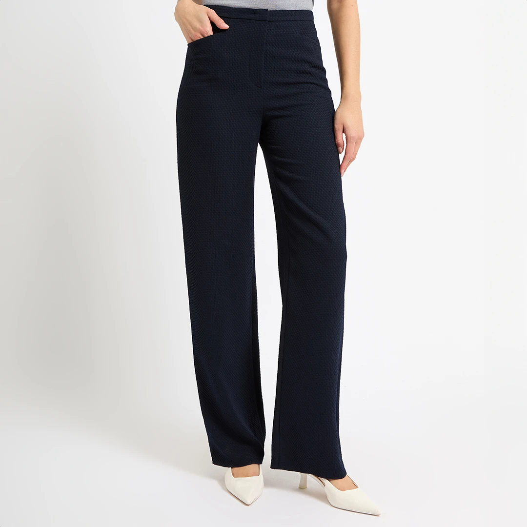 Navy Textured Straight Leg Trouser ulti
