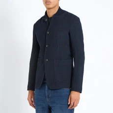 Navy Textured Wool Blend Jacket - Blue Navy Textured Wool Blend Jacket - Blue