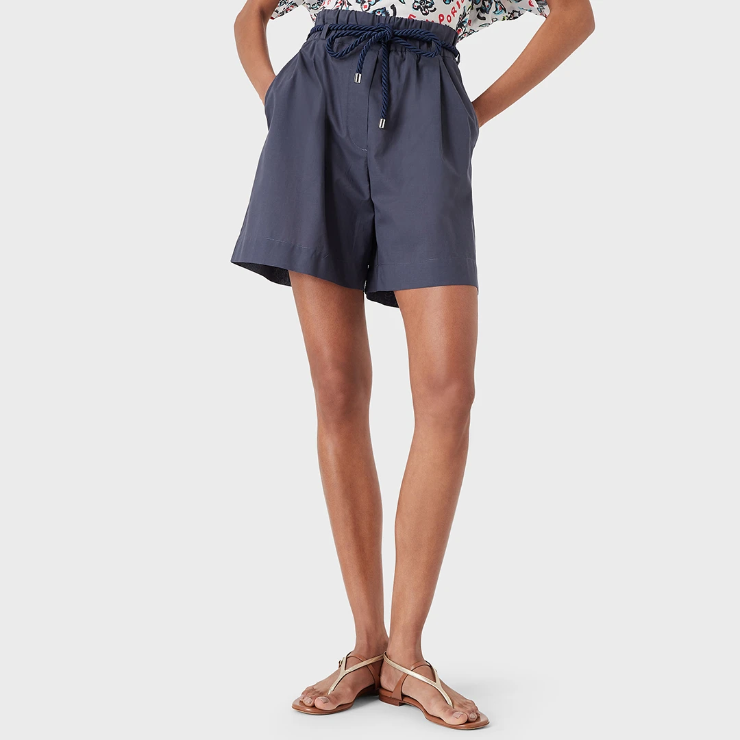 Navy Tie Waist Cotton Shorts ulti