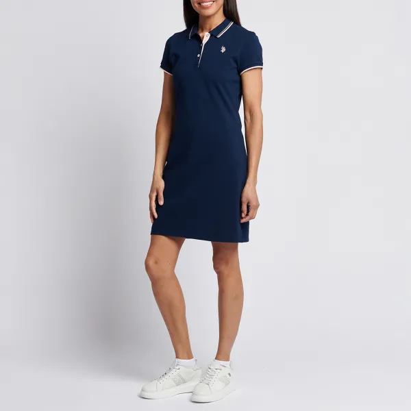 Navy Tipped Cotton Polo Dress