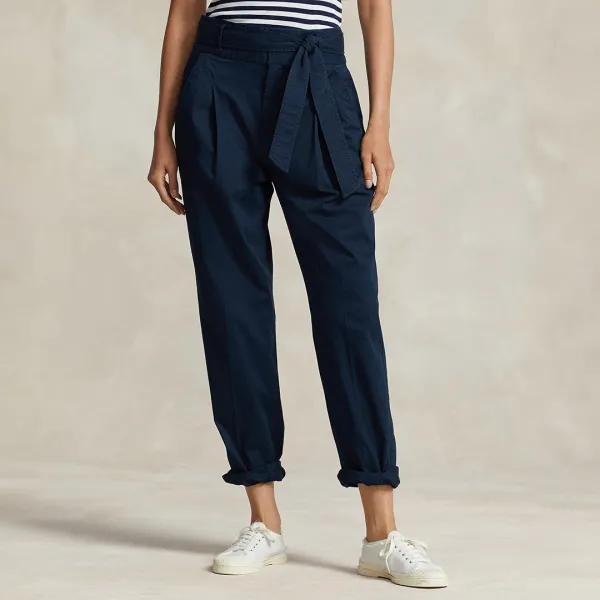 Navy Twill Cotton Blend Trousers - Navy