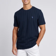 Navy Vertical Texture Cotton T hirt - Blue