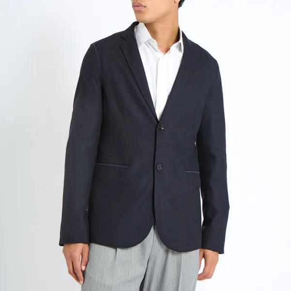 Navy Wool Blend Blazer - Navy