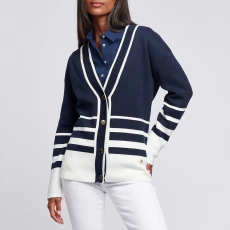 Navy/White Colourblock Cotton Cardigan