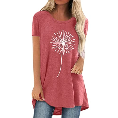 Neck Blouse Round Neck Short Sleeve Tops Floral Casual Summer Printed Tank Women's Shirts Women's T-Shirts Skull Leggings Women's Short Sleeve T-Shirt Women's Black Sports Shirts for Women, red, M