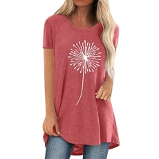 Neck Blouse Round Neck Short Sleeve Tops Floral Casual Summer Printed Tank Women's Shirts Women's T-Shirts Skull Leggings Women's Short Sleeve T-Shirt Women's Black Sports Shirts for Women, red, M