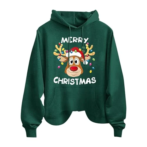 Neon Christmas Costumes Women Women Sweater Hoodies Merry Christmas Letter Reindeer Print Women's Fashion Casual Long Sleeve Tops with Pockets Hoodie Sweatshirt Clearance Store