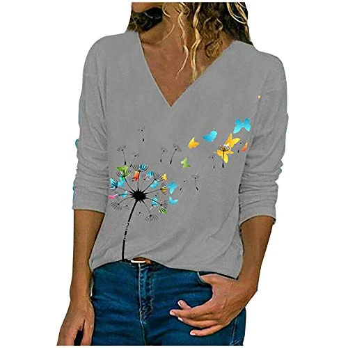 Neon Colours Body Jumper Plus Shirt Sleeves Long Women's Print Casual Tops V-Neck Women's Blouse Lon