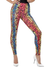 Neon Leopard Print Leggings, Multi-Coloured , 1980's Fancy Dress, 1980s Dress Up Accessories Neon Leopard Print Leggings, Multi-Coloured , 1980's Fancy Dress, 1980s Dress Up Accessories