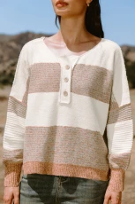 Neutral Striped Drop Shoulder Long Sleeve Jumper - Camel