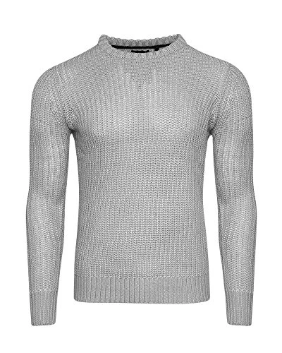 New Binary Cardigan Knitted Crew Neck Jumper Sweatshirt Grey