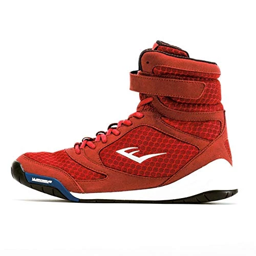 New Elite High Top Boxing Shoes - Black, Blue, Red (Red, 11)