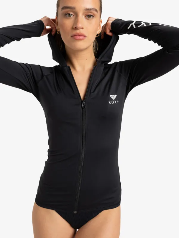 New Essentials - Hooded Long Sleeve Zip-Up Rash Vest For Women