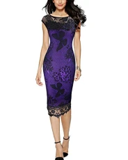 New European Women's Large Lace Dress Skirt Pencil Skirt Dress Purple M