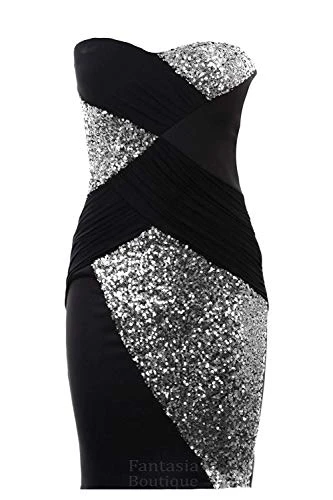 New Ladies Boobtube Sequin Cross Contrast Plain Back Bodycon Women’s Party Dress[Black-Silver,10]