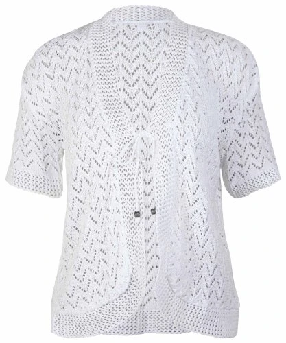 New Ladies Knitted Bead Tie Front Bolero Cardigan Womens Short Sleeve Open Knit Stretch Shrug Top Wh