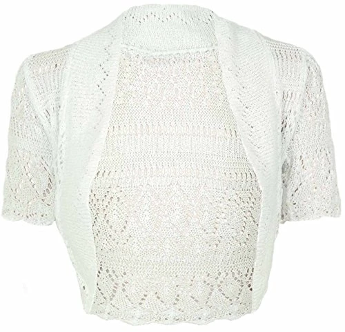 New Ladies Knitted Short Sleeve Bolero Shrug Womens Crochet Pattern Top White Size 12 - 14