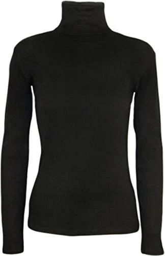 New Ladies Polo Neck Stretch Long Sleeve Womens Plain Top Jumper Black 12/14