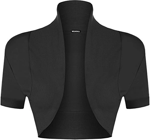 New Ladies Shrug Short Sleeve Bolero Top Womens Black 10/12