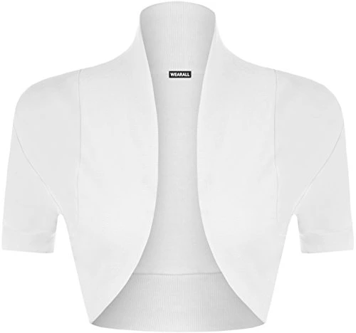 New Ladies Shrug Short Sleeve Bolero Top Womens White 12/14