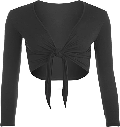 New Ladies Shrug Tie Up Long Sleeve Top Womens Black 8/10