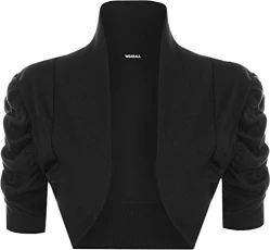 New Ladies Shrug Top Womens Short Sleeve Bolero - Black - 8/10