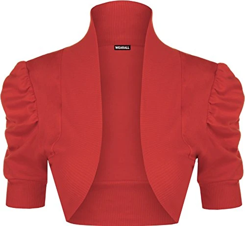 New Ladies Shrug Top Womens Short Sleeve Bolero - Red - 12/14