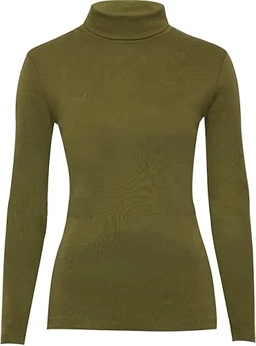 New Ladies Turtle Neck Long Sleeved Stretch Plain Polo Top Womens Jumper 8-14 (Khaki, 12-14)