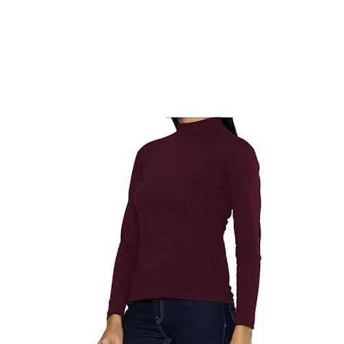 - New Ladies Turtle Neck Long Sleeved Stretch Plain Polo Top Womens Jumper – Casual Wear – Comfortable Fit – Light Weight – Roll Neck – T-Shirt – Winter Wear (Wine, 12-14)