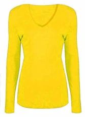 New Ladies V Neck Stretch Womens Long Sleeve Top Yellow 8/10