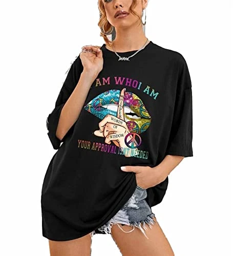 New Ladies Whisper Words of Wisdom Printed Oversized T Shirt Black Short Sleeves Attractive Women's Tee Shirt Round Neckline Casual Wear Jumper Women Black 12-14