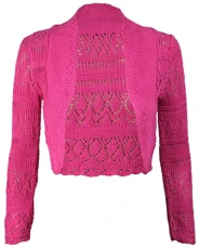 New Ladies Womens Long Sleeve Crochet Bolero Shrug Plain Cropped Knitted Open Cardigan Tops 8-14 Cer