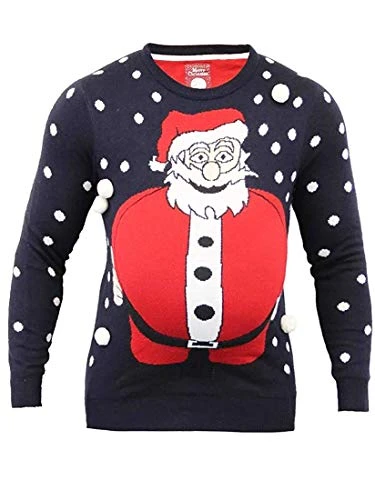 New Men's Christmas Jumper Fat 3D Santa Belly, Sizes S M L XL (M, Fat Santa)