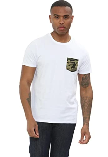 New Men's Cotton Contrast Camouflage Pocket Plain Short Sleeve T-Shirt Tee Top (M, White Contrast Ca