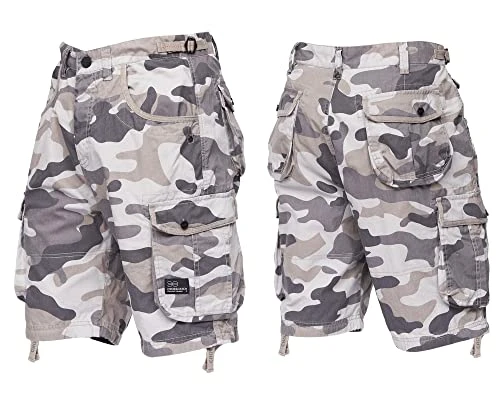 New Mens Knee Length Combat Cargo Camo Denim Summer Shorts by Jeanbase Charcoal Camo 34