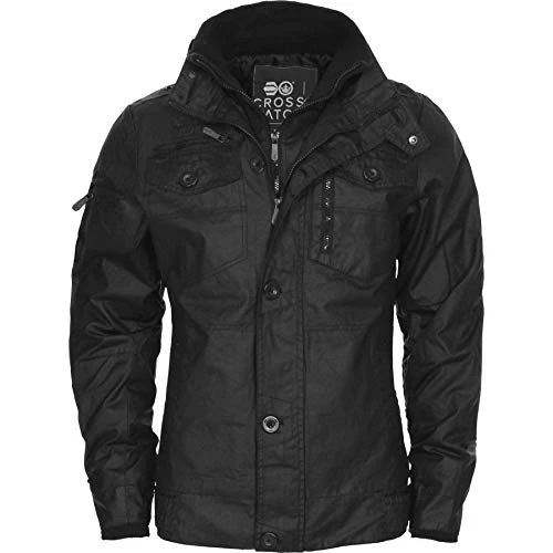 NEW MENS  PLIXXIE JACKET PADDED DESIGNER BLACK RIBBED WINTER ZIP COAT[Black ,L]