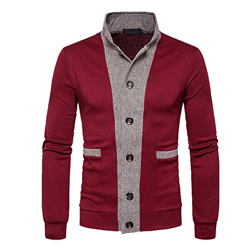New Mens Single Breasted Front Color Blocking t-Shirt Mens Cardigan Sweater