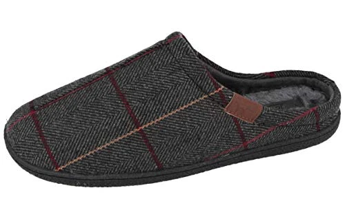 New Mens Slip On Mules Tweed Fair Isles Nordic Knitted Warm Faux Fur Lined Slippers Size 8-12 (New D