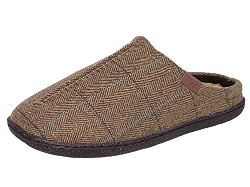 New Mens Slip On Mules Tweed Fair Isles Nordic Knitted Warm Faux Fur Lined Slippers Size 8-12 (UK 7,