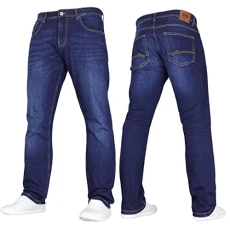 New Mens Stretch Straight Leg Classic Regular Fit Basic Denim Jeans by Jeanbase Dark Wash 34W X 32L